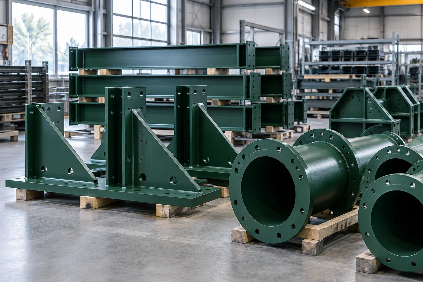 Fertig beschichtete Industriebauteile – KI-generiertes Symbolbild