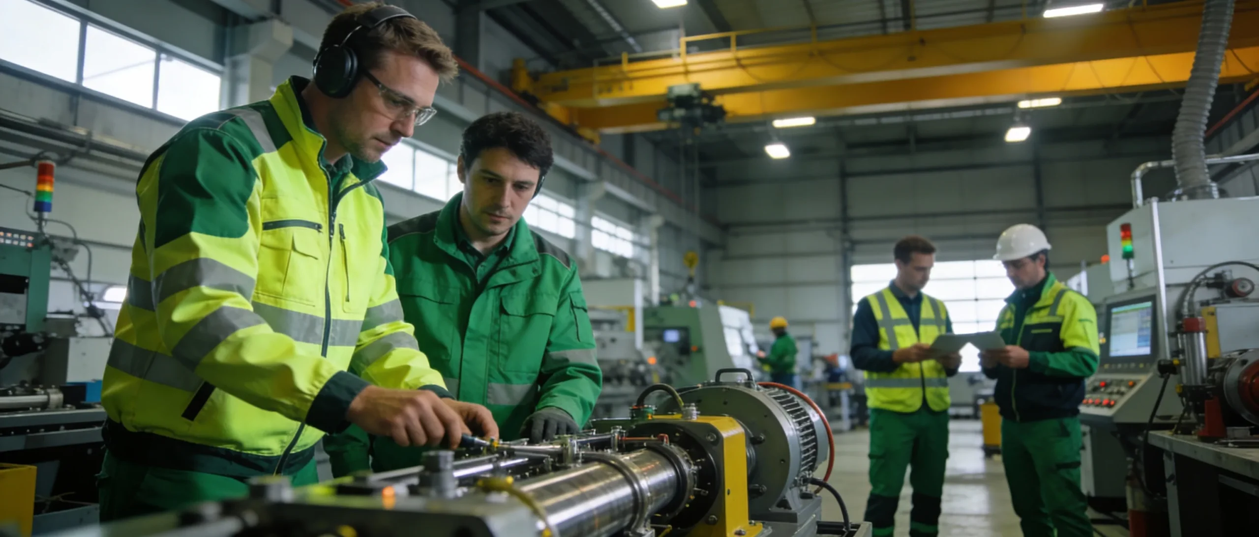 Fachkräfte bei der gemeinsamen Arbeit an einer industriellen Anlage